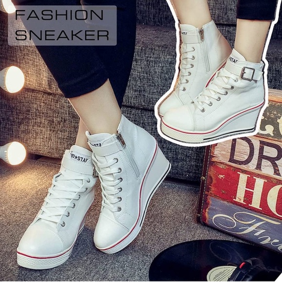 Wedge Sneaker  High Heel Sneaker Platform Side Zipper Canvas - Picture 5 of 6